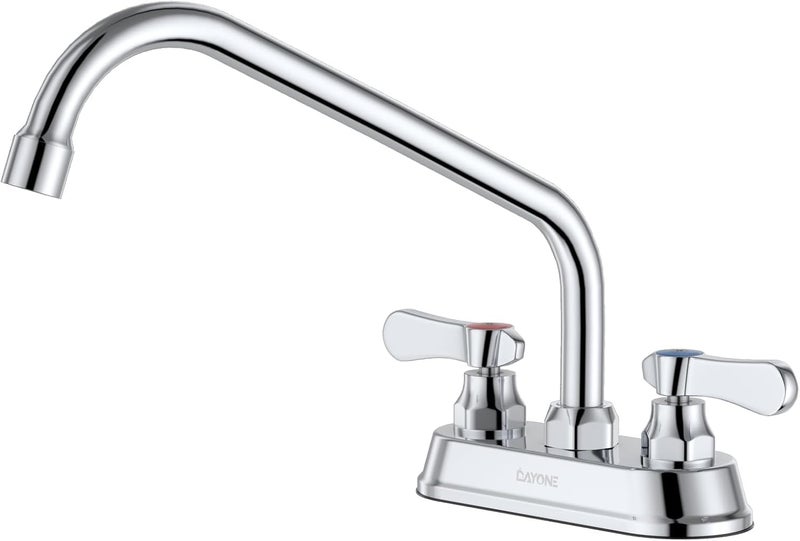 DAYONE 4" Center Commercial Bar Sink Faucet Chrome - Utility Sink Faucet 2 Handle with 10 inch 360° Swivel Spout Deck Mount for Kitchen Restaurant Sinks - Image 1